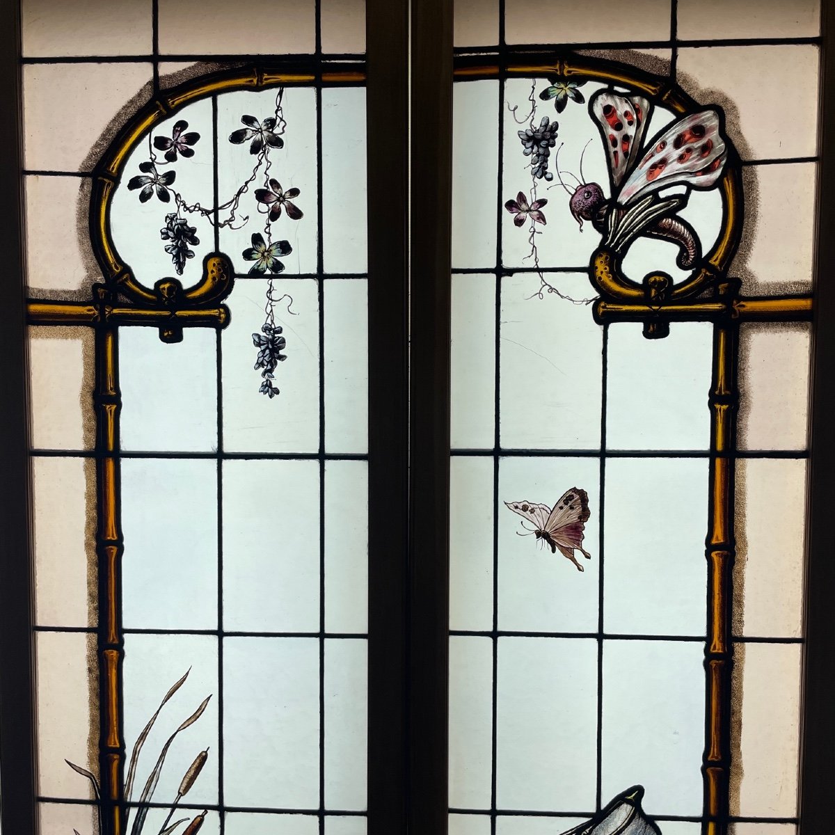 Stained Glass Window The Child And The Butterfly Hunt Signed Ponsin-photo-2