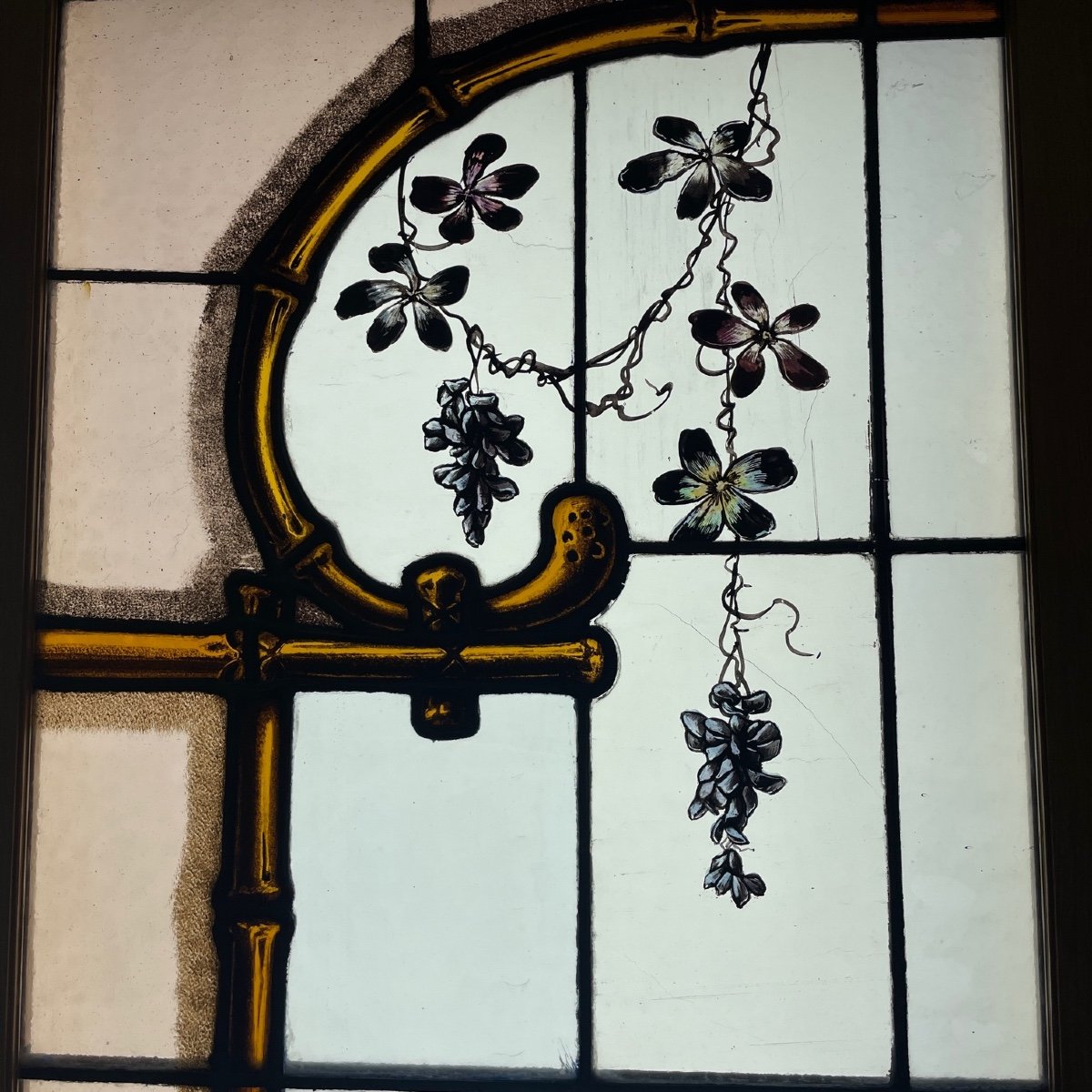 Stained Glass Window The Child And The Butterfly Hunt Signed Ponsin-photo-4