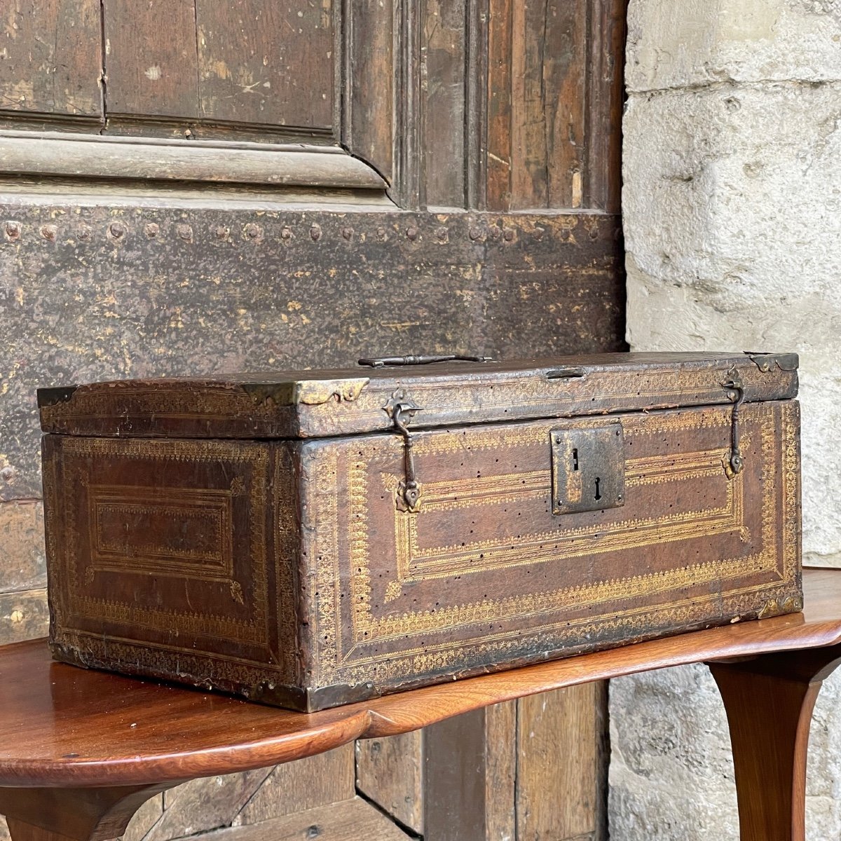 17th Century Leather And Metal Box