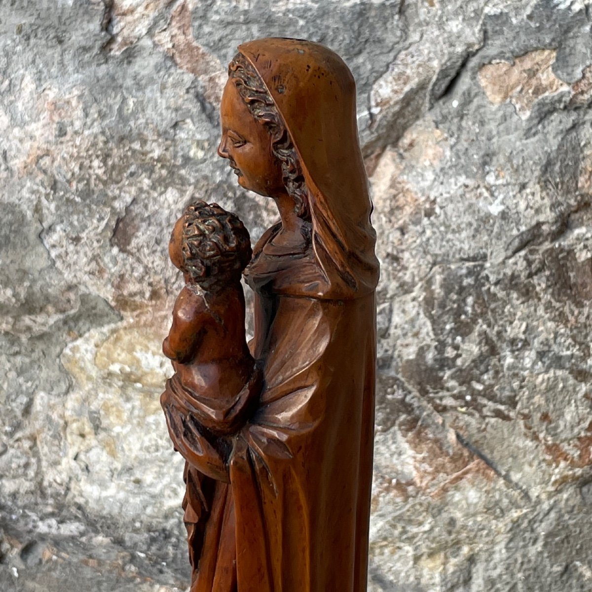 Madonna And Child 17th Century In Boxwood-photo-1