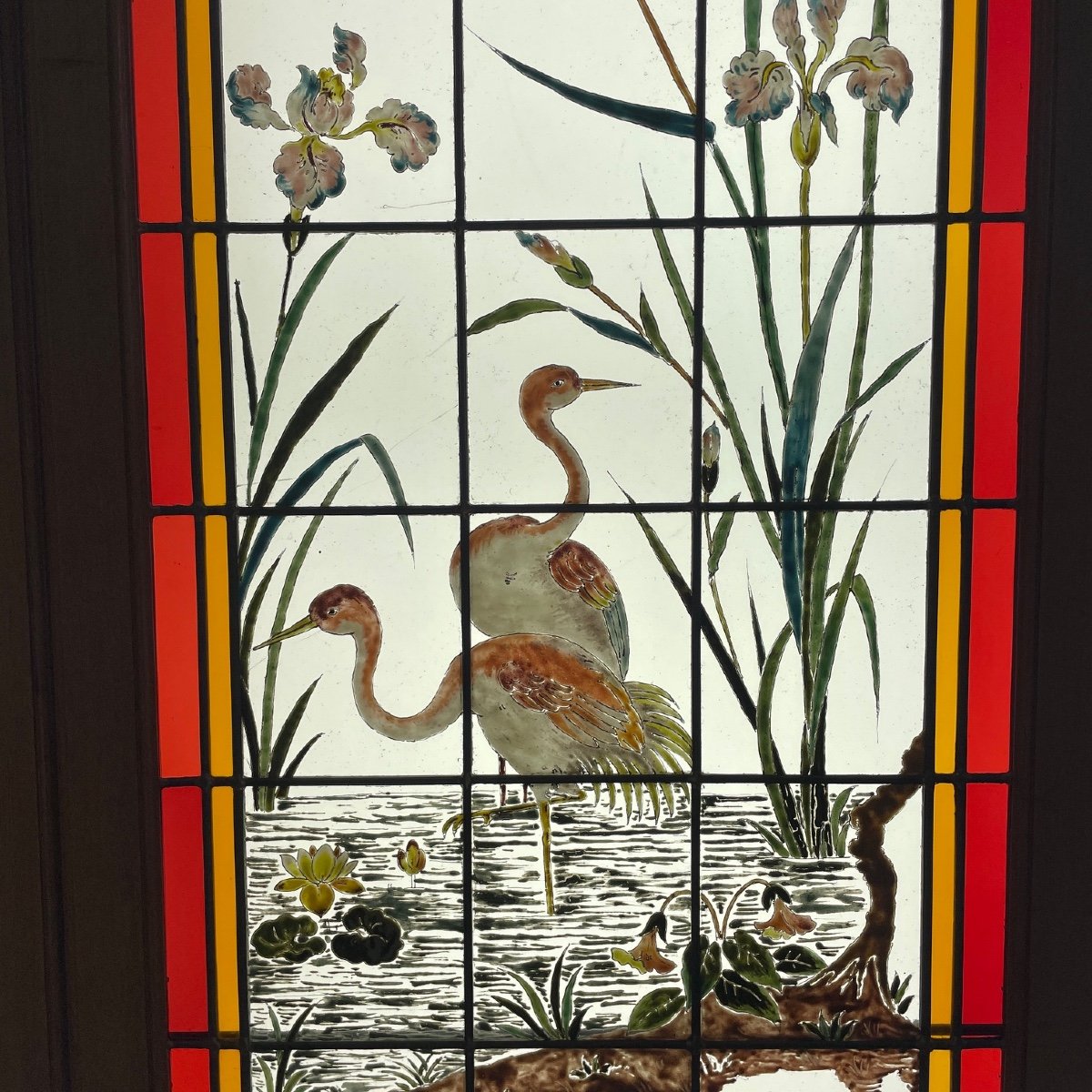 Stained Glass Peacock And Flamingos Signed F Gillen-photo-4