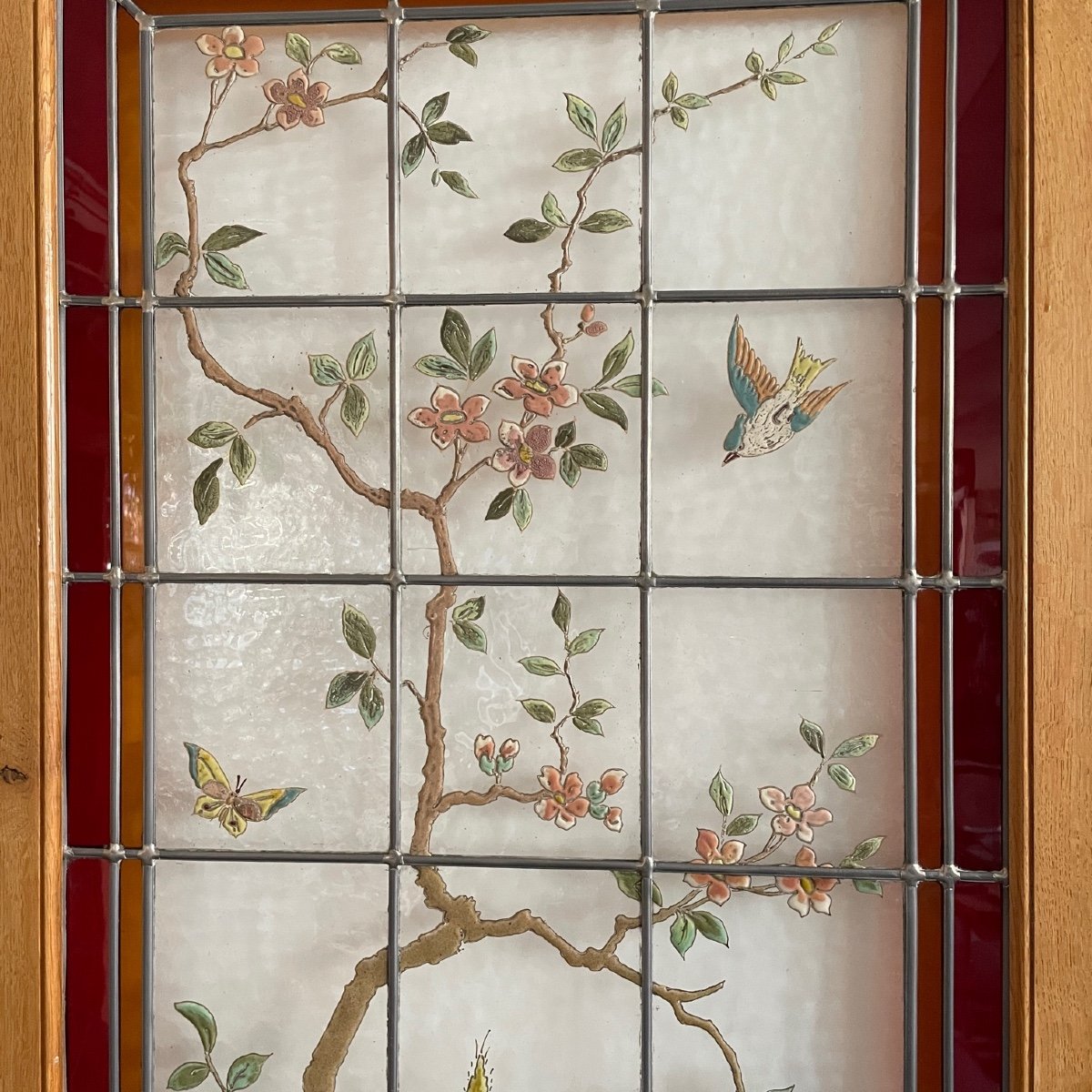 Stained Glass Peacock And Flamingos Signed F Gillen-photo-4