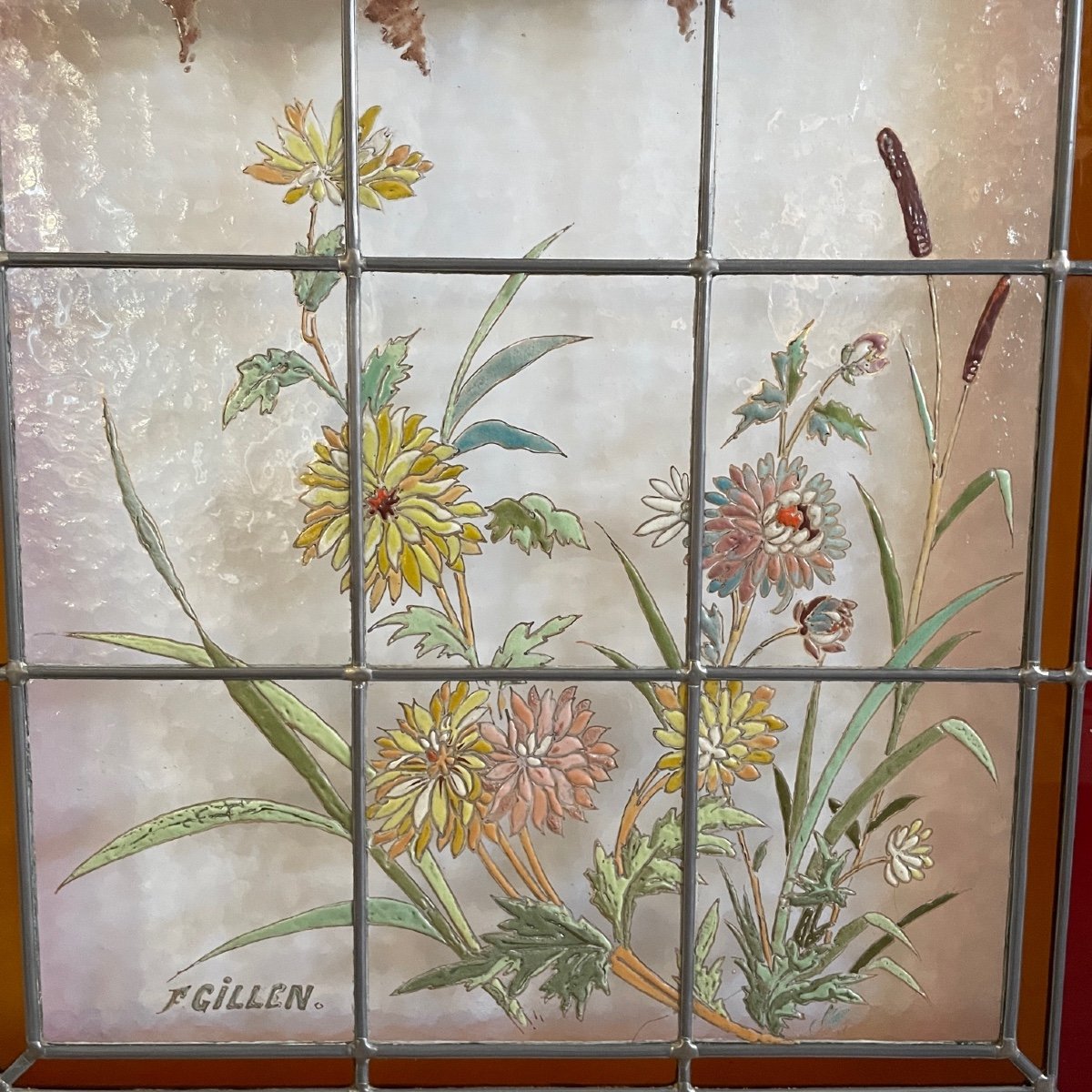 Stained Glass Peacock And Flamingos Signed F Gillen-photo-7