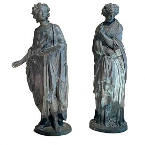 Large Bronze Sculptures: Allegories Of Sculpture And Painting
