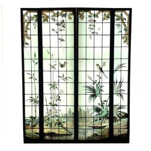 Parakeets Stained Glass Window