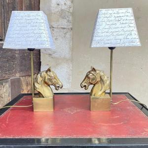 Paire De Lampes à Tête De Cheval