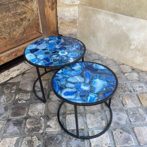 2 Agate And Metal Nesting Tables