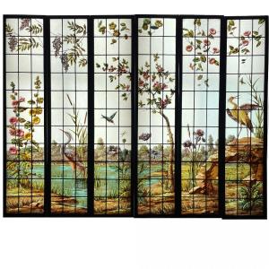 Stained Glass Stained Glass Set Of 6 Panels Signed Haye Paris (230 X 177 Cm)