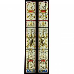 Stained Glass Windows “music And Drawing” Gustave Bourgeois (209 X 70 Cm)
