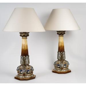 Large Pair Of Barbotine Lamps