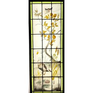 Vitrail vitraux au canard H137,5cm L48cm