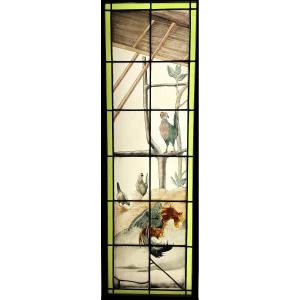 Vitrail vitraux au coq H137,5cm L45cm
