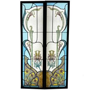 Art Nouveau Stained Glass Window (h151cm W83cm)
