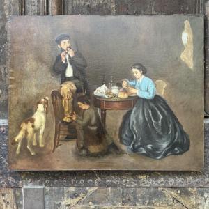 Huile sur toile le départ de la chasse