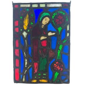 Stained Glass Window Depicting Saint Mary Of Egypt (h30.50cm W21.5cm)