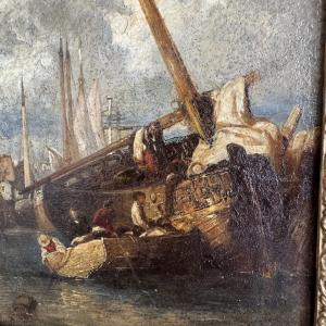 Huile sur cuivre scène de marine le ravitaillement à Bordeaux (Caudéran)