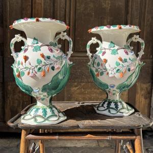 Pair Of Fine Earthenware Vases From Rörstrand Sweden 19th Century