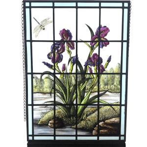 Vitrail Vitraux Iris et Libellule H55cm L40cm