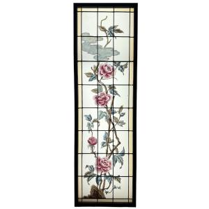 Vitrail vitraux aux pivoines (H163 L51 cm)