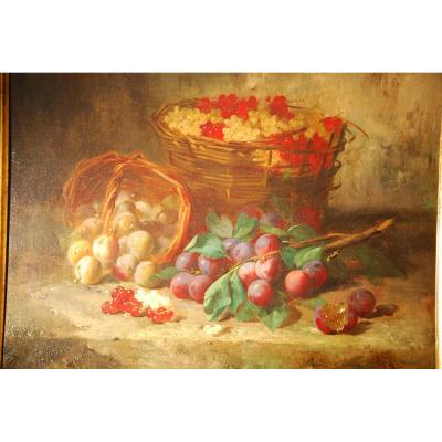 Huile Sur Toile Nature Morte Aux Fruits Signée Brunel Neuville