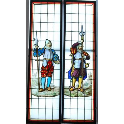 Pair Of Renaissance Stained Glass