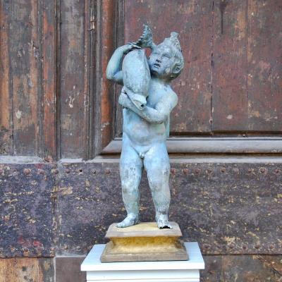 Sculpture En Bronze Au Dauphin Du Grand Tour