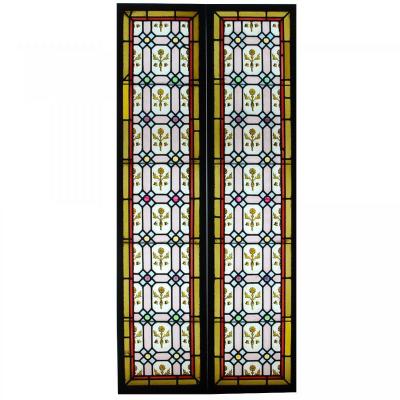Stained Glass Window With 19th Century Floral Motifs