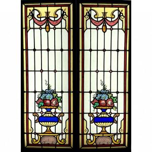 Pair Of Stained Glass With Flower Vases