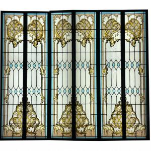 Series Of 6 Stained Glass Windows With Architectural Decor