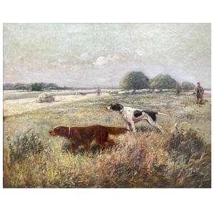 Hunt In The Plain With Pointing Dogs, Eugène Petit