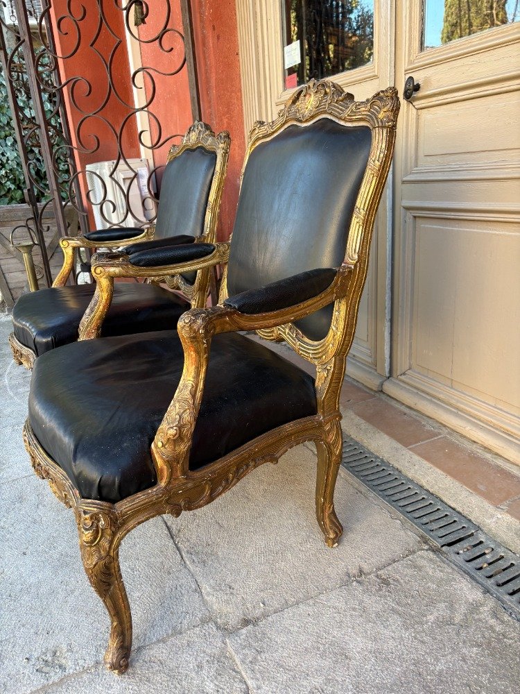Pair Of Gilded Wooden Armchairs-photo-2