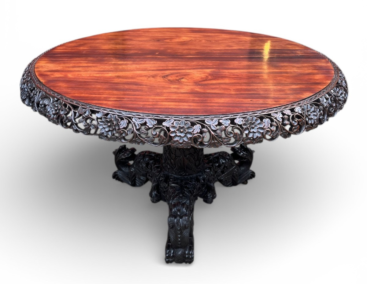 Guéridon en palissandre des Indes, Travail Indo-Anglais- XIXe siècle-photo-1