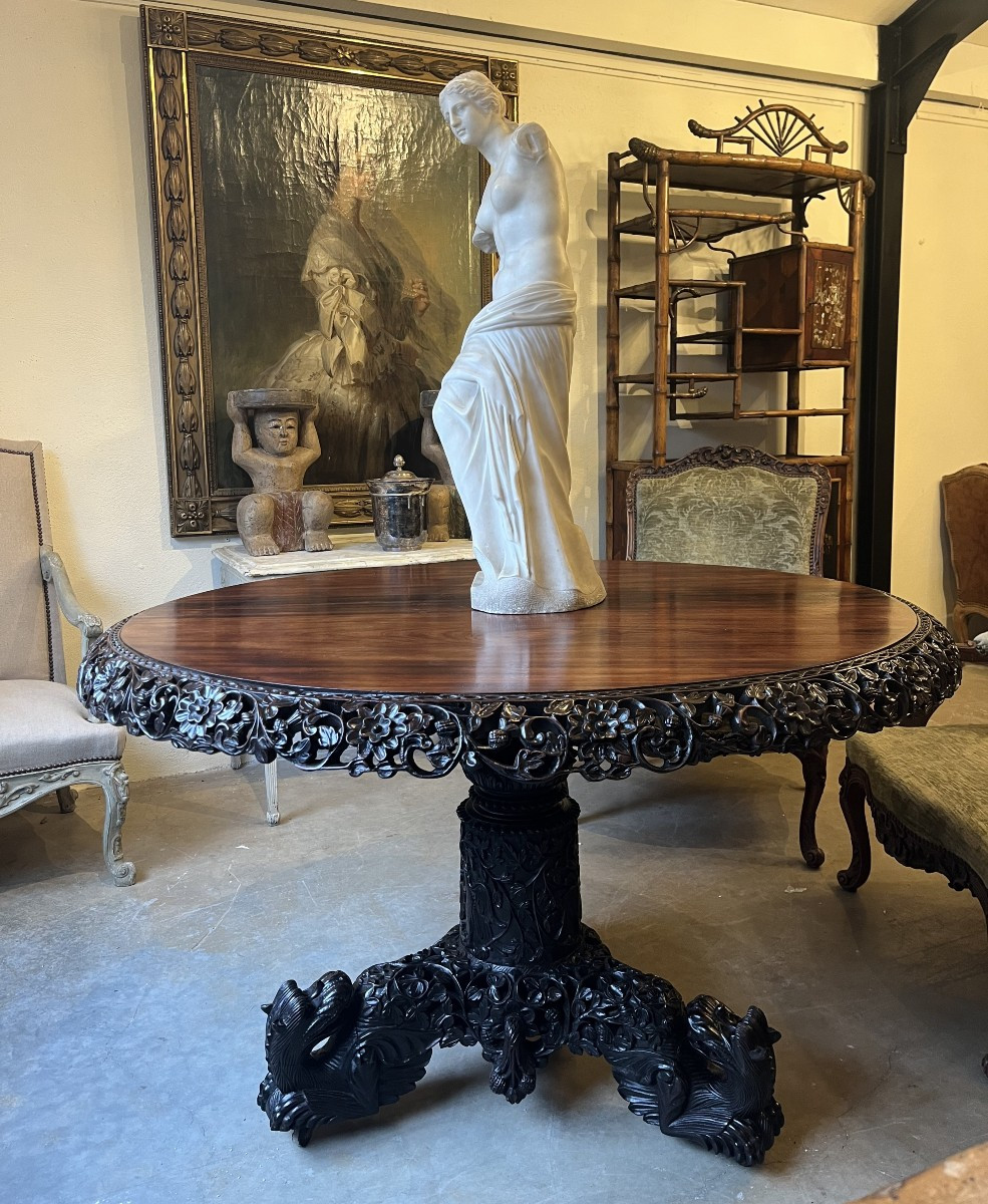 Guéridon en palissandre des Indes, Travail Indo-Anglais- XIXe siècle-photo-2