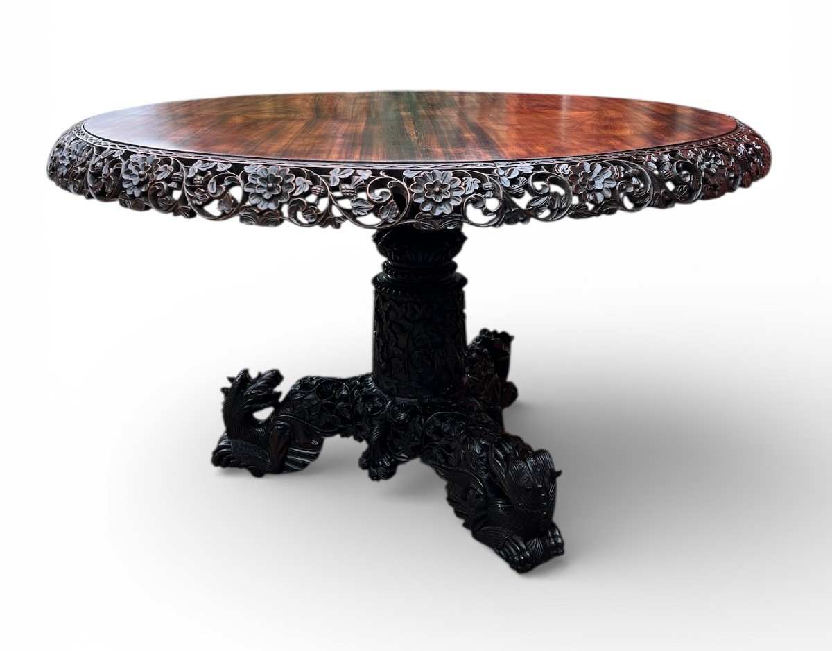 Guéridon en palissandre des Indes, Travail Indo-Anglais- XIXe siècle