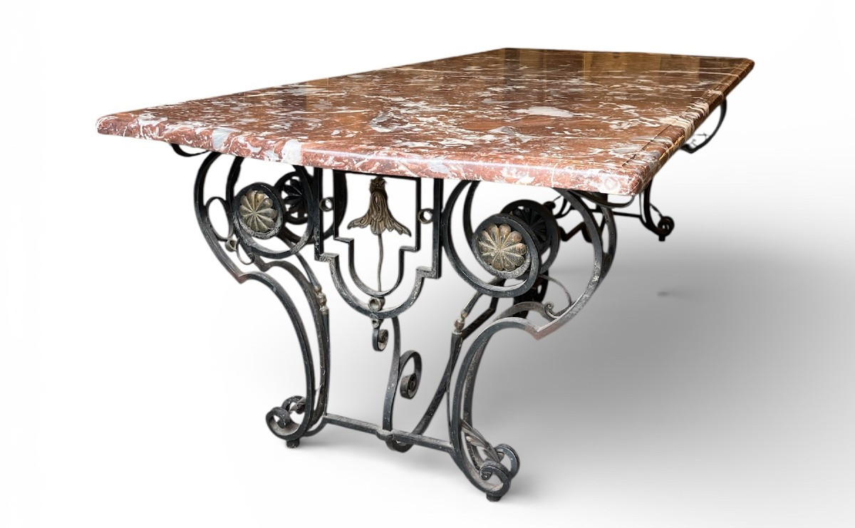 Wrought Iron Table - Red Belgium Marble Top