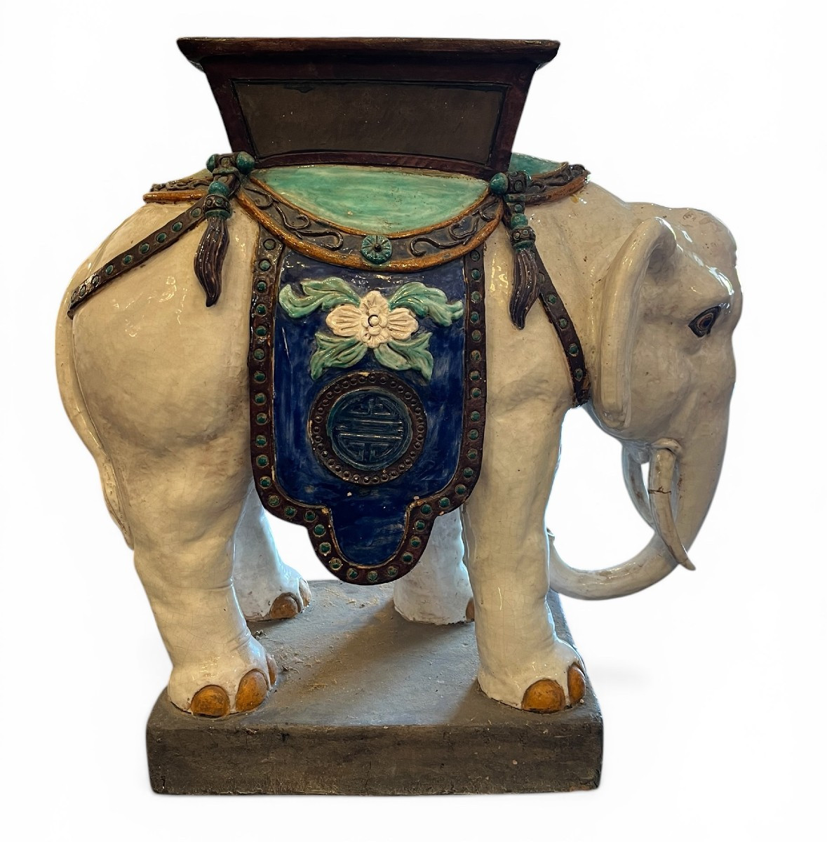 Elephant Forming A Glazed Earthenware Planter - 19th Century