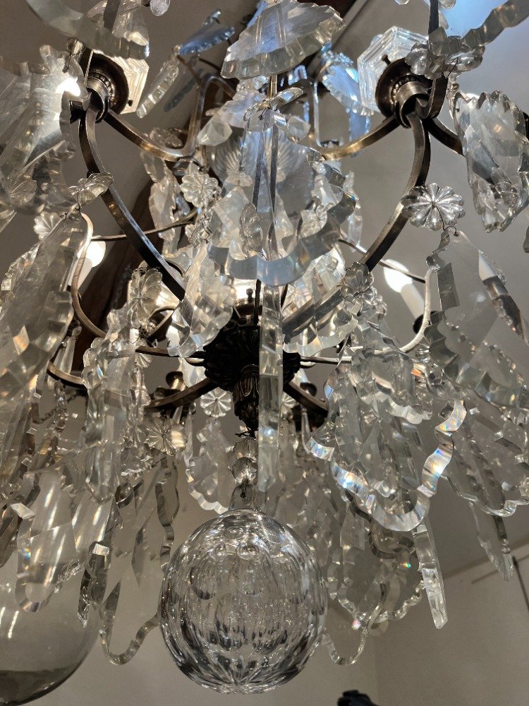 Lustre cage bronze argenté et cristal avec poignards éclairants-photo-2