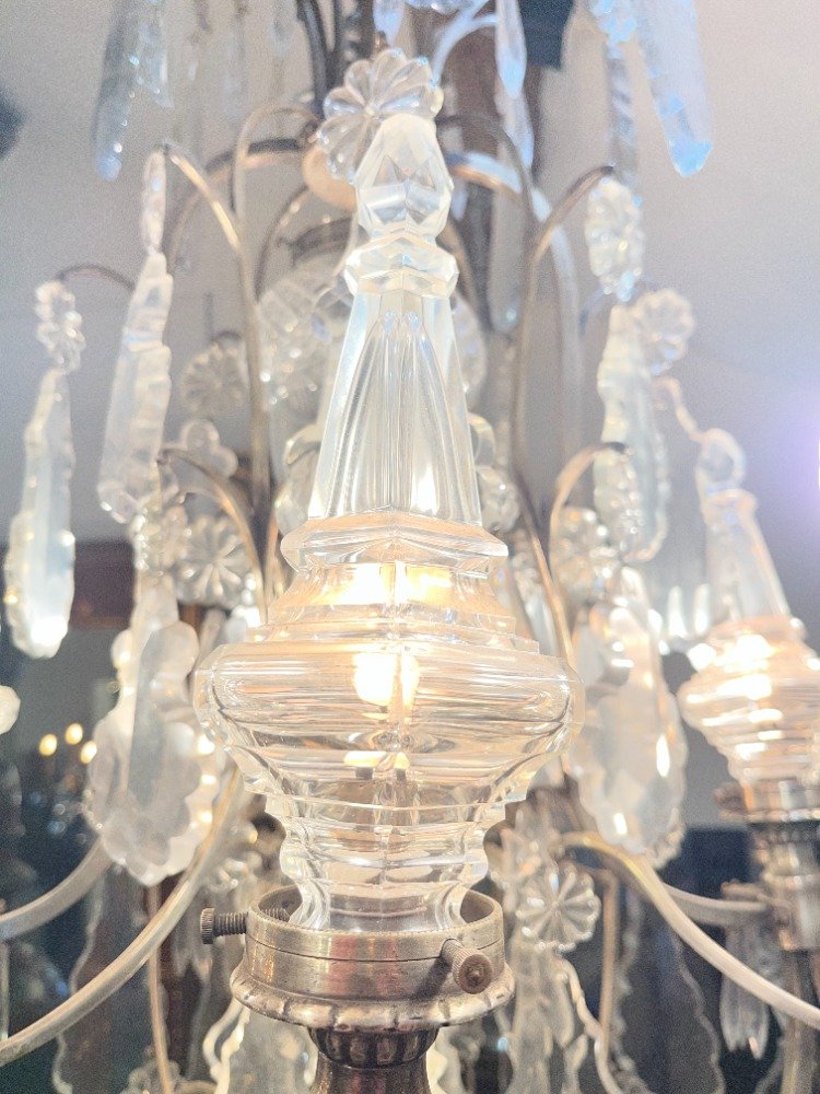 Lustre cage bronze argenté et cristal avec poignards éclairants-photo-3
