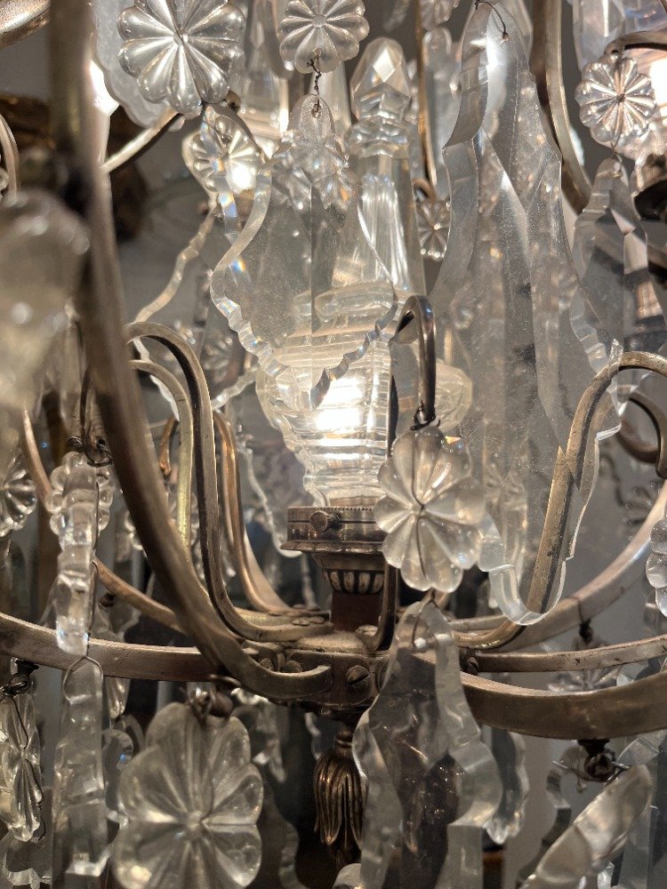 Lustre cage bronze argenté et cristal avec poignards éclairants-photo-1