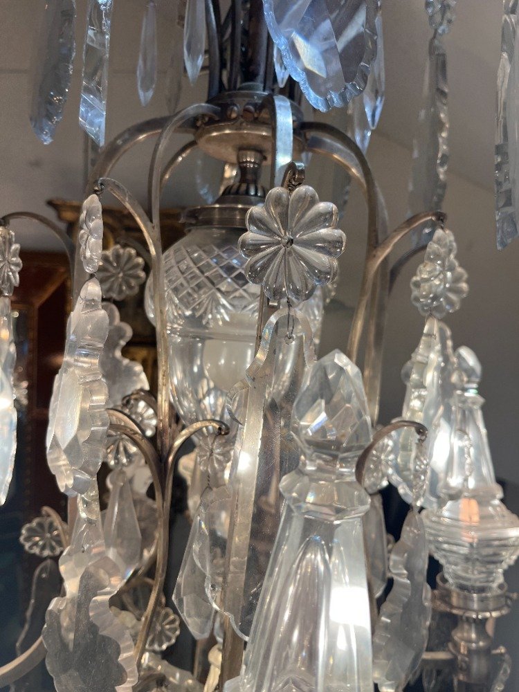 Lustre cage bronze argenté et cristal avec poignards éclairants-photo-2