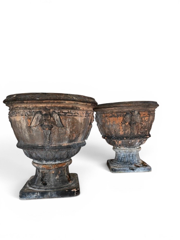 Paire de vasques en terre cuite signées Antoinetti Sienne, Italie XIXe siècle-photo-2