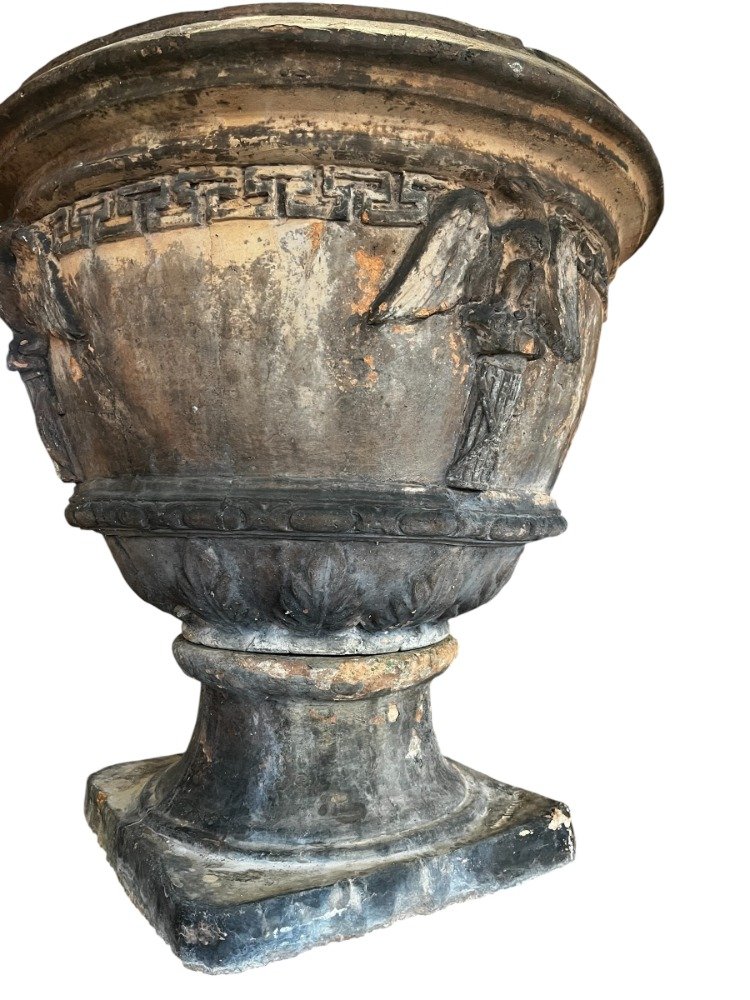 Paire de vasques en terre cuite signées Antoinetti Sienne, Italie XIXe siècle-photo-1