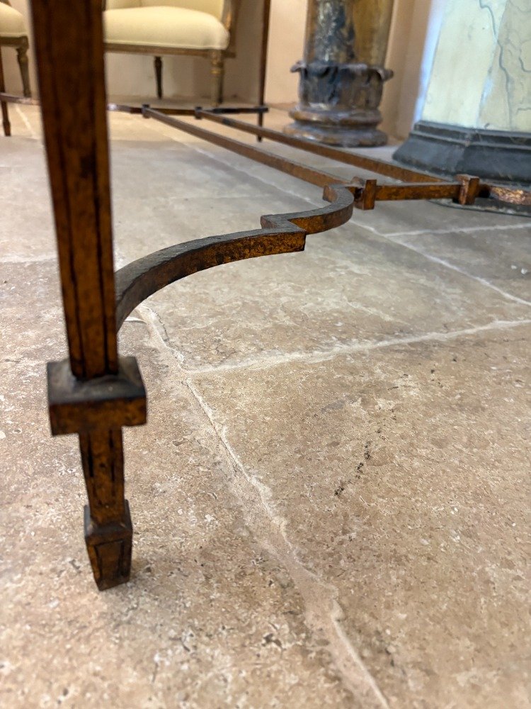 Table de milieu en fer doré et marbre des années 40.-photo-3