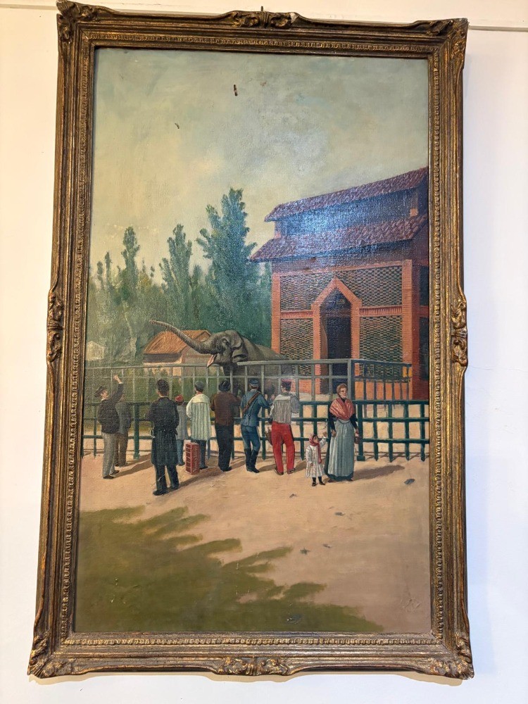 Tableau huile sur Toile représentant sûrement le Zoo de Barcelone