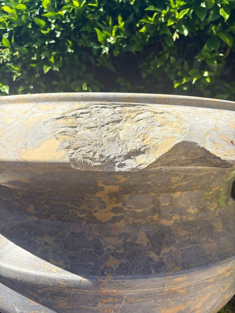Grande paire de vasques de jardin en marbre sur colonnes-photo-4