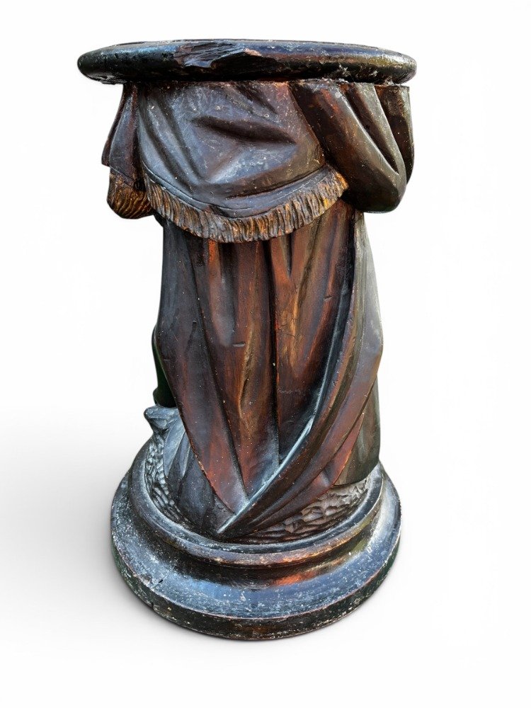 Petite sellette ou présentoir vénitien en bois noirci sculpté -photo-4