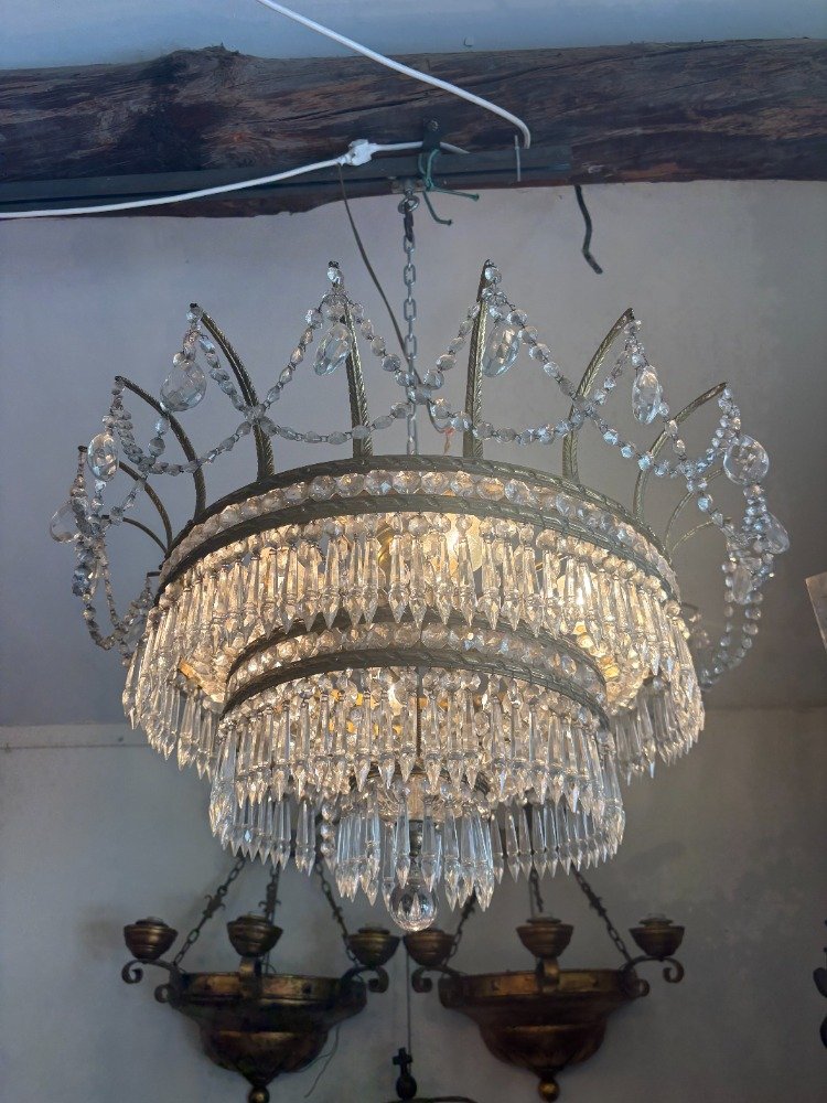 Crystal And Bronze Chandelier From The 1940s