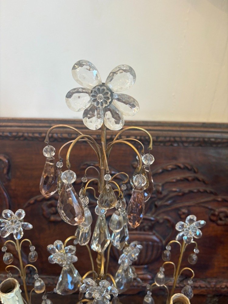 Paire de Girandoles marbre bronze et cristal -photo-4