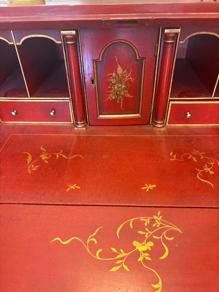 Bureau Scriban en laque rouge décor au chinois-photo-1