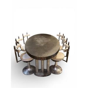 Ensemble de salle à manger art deco en bronze argente